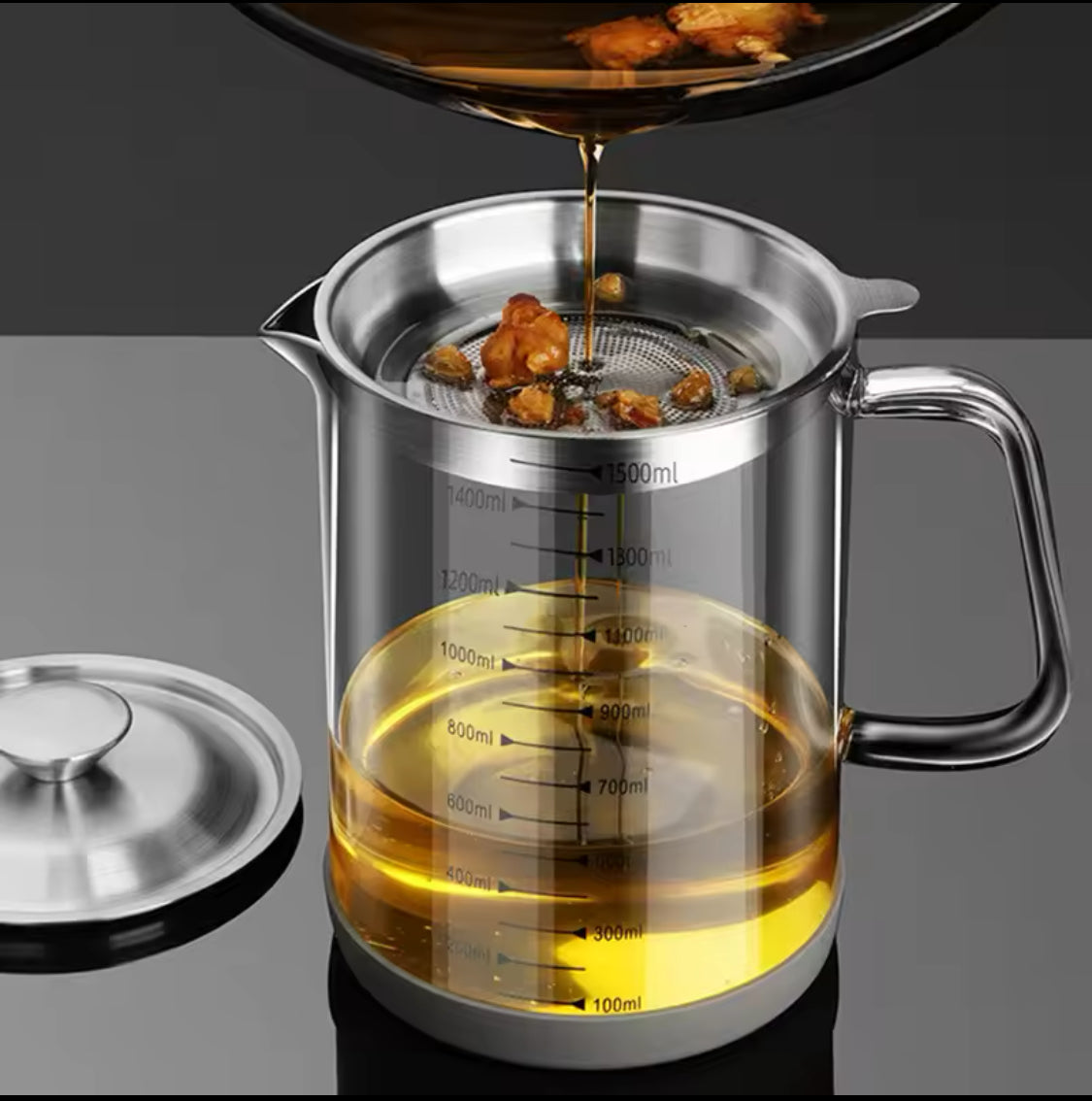 Transparent Glass Oil Filter Jar With Scale, Filter Oil Storage Tank, Oil Filter Pot, Filter Oil Pot With Stainless Steel Fry Strainer, Oil Container Jar, Glass Oil Kettle Transparent Glass Oil Filter Jar With Scale, Filter Oil Storage Tank, Oil Filter Pot, Filter Oil Pot With Stainless Steel Fry Strainer, Oil Container Jar, Glass Oil Kettle